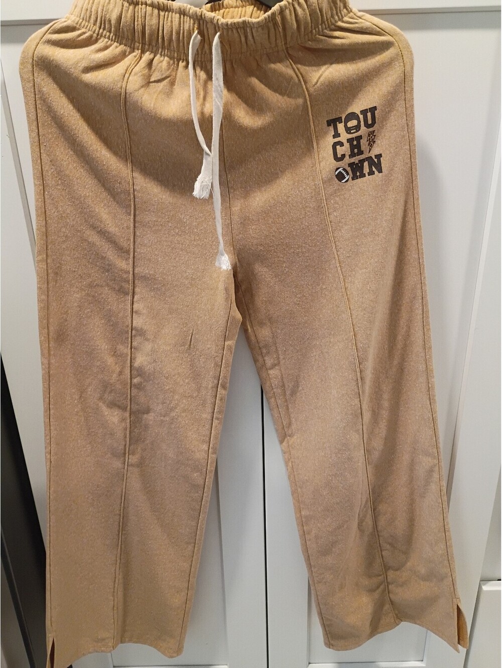 WIN WIN Touchdown Beige Lounge Pants with Drawstring Waist